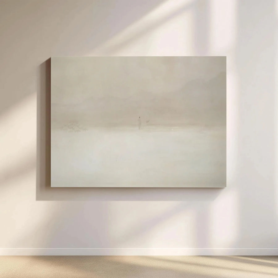 Minimalist Hazy Landscape Canvas Wall Art | Serene Solitary Figure Print | Premium Gallery-Wrapped Decor | Neutral Modern Home Aesthetic