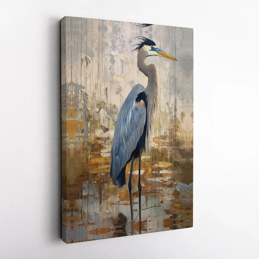 Great Blue Heron Wall Art | Abstract Bird Painting Canvas | Premium Gallery Wrap | Coastal Home Decor Gift for Nature Lovers