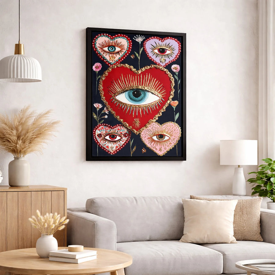 Mystical Evil Eye Heart Canvas Print | Sacred Heart Spiritual Wall Art | Gallery Quality Fade-Resistant Decor | Gothic Boho Home Gift