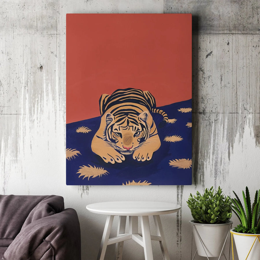 Tiger Wall Art Canvas | Modern Abstract Animal Illustration | Premium Fade-Resistant Print | Bold Living Room Home Decor