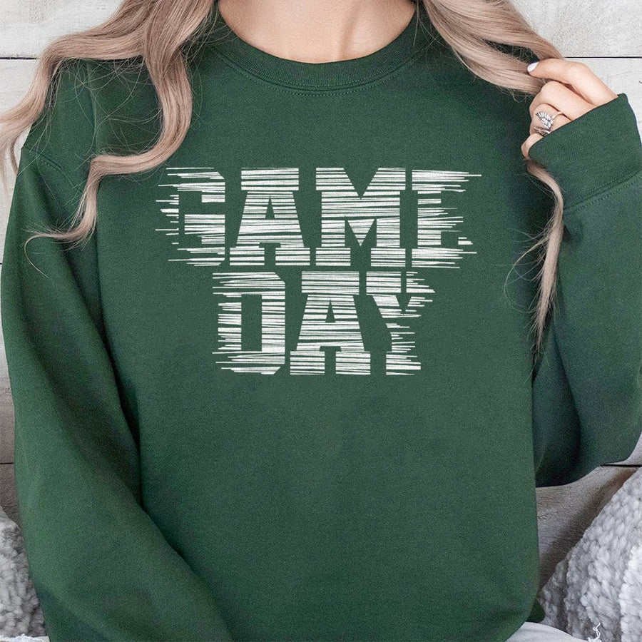 Game Day Sweatshirt | Distressed Retro Graphic Print | Cotton Polyester Blend | Football Fan Gift for Men and Women