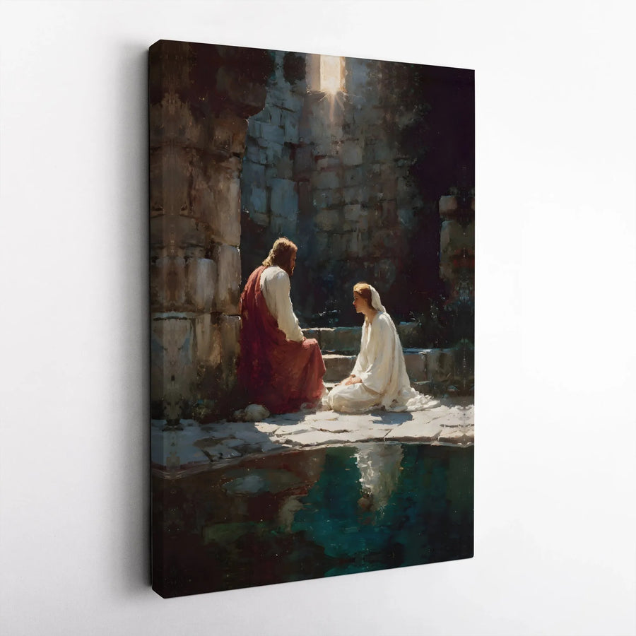 Jesus and Woman at the Well Canvas Art | Biblical Christian Wall Decor | Gallery Wrapped Premium Print | Spiritual Gift for Home or Church