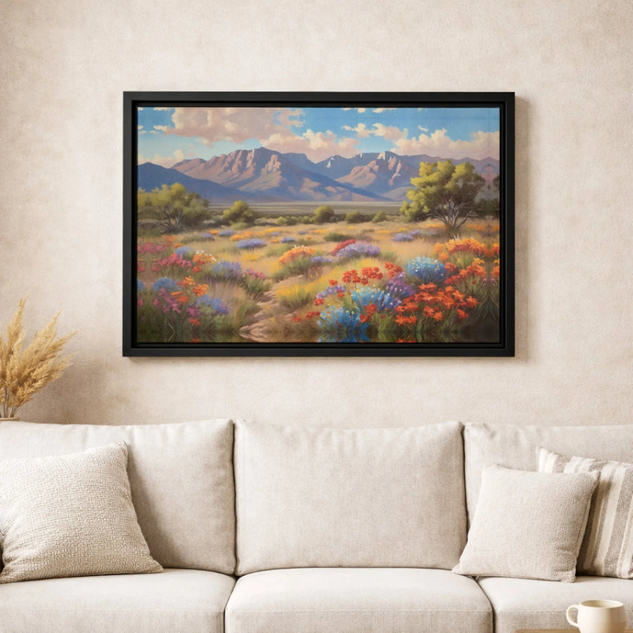 Mountain Wildflower Landscape Canvas Art | Colorful Desert Meadow Print | 1.25-Inch Gallery Wrapped Wall Decor | Nature Lover Gift for Home Office