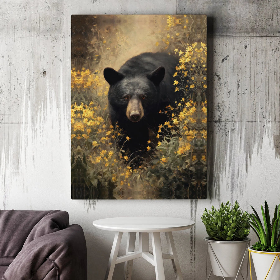 Black Bear Canvas Wall Art | Vintage Wildlife Painting Style | Premium Gallery Wrapped Canvas | Rustic Cabin & Lodge Decor Gift
