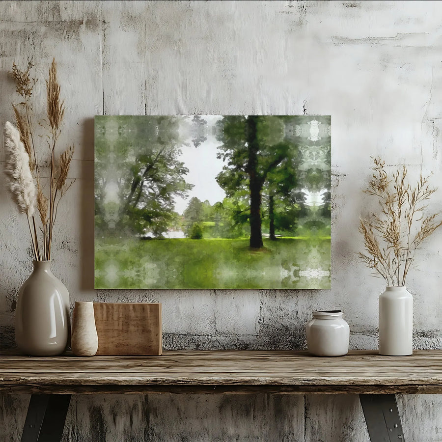 Watercolor Landscape Canvas Print | Green Forest Park Wall Art | Gallery Quality 1.25 Inch Profile | Modern Home Office Decor Gift