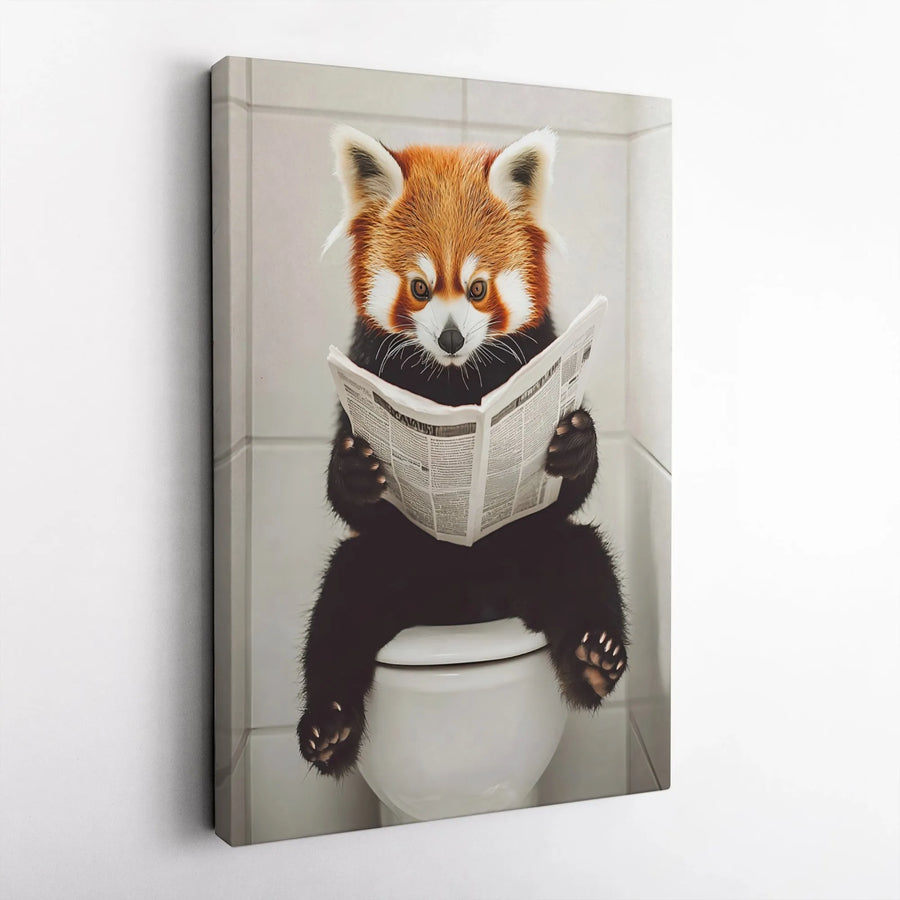 Red Panda Wall Art | Funny Animal Bathroom Decor | 1.25" Gallery Wrap Canvas | Unique Gift for Animal Lovers and Bathroom Humor Enthusiasts