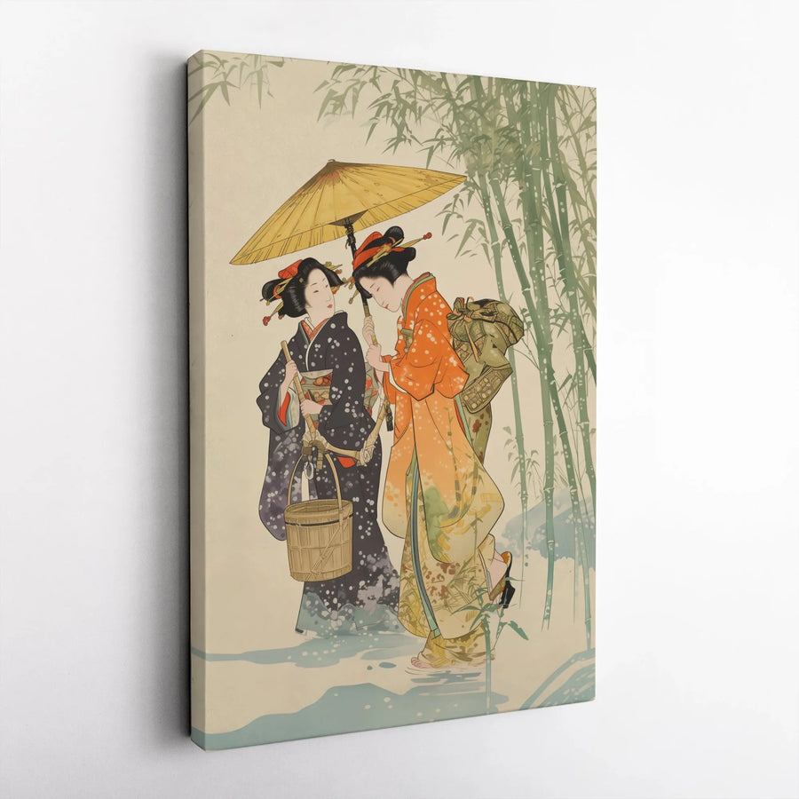 Vintage Japanese Canvas Print | Geisha & Bamboo Forest Ukiyo-e Art | Premium Fade-Resistant Print | Collector's Gift for Japan Art Lovers