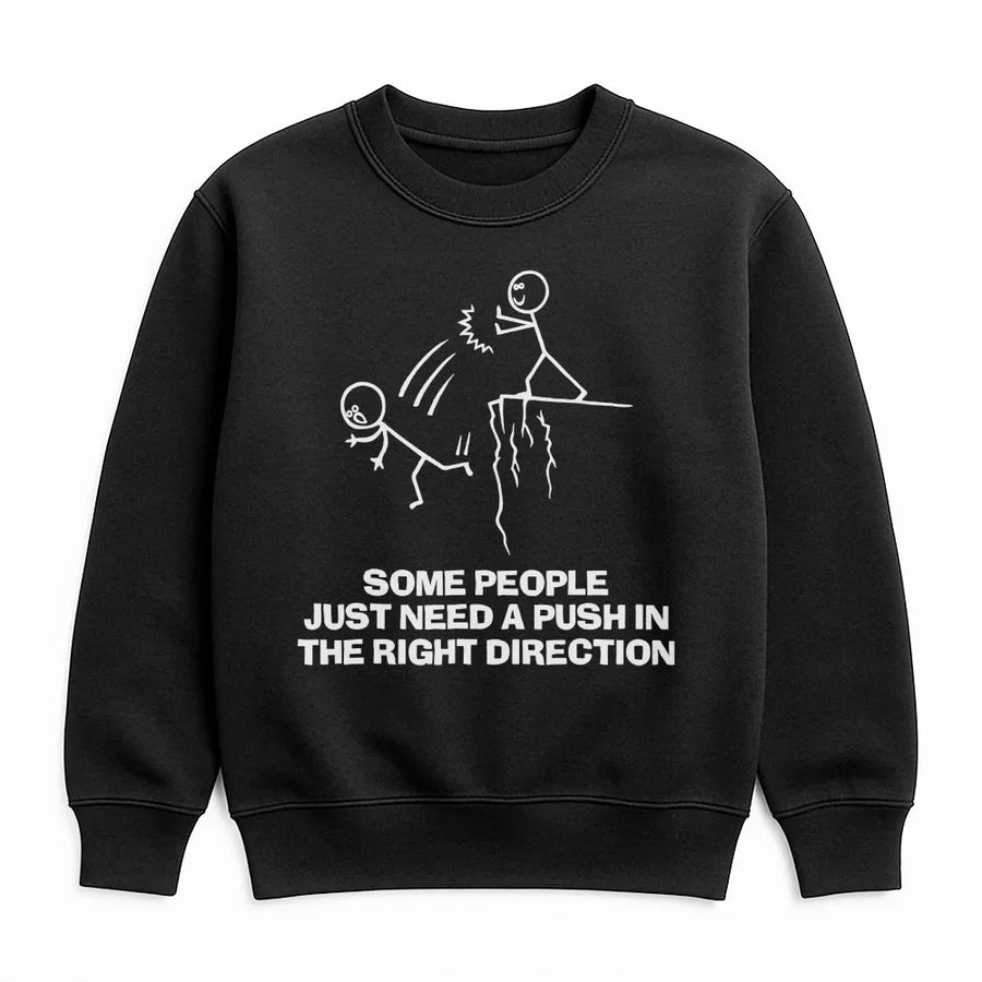 Sarcastic Stick Figure Sweatshirt | Funny Push Off a Cliff Graphic Tee | Soft Cotton Dark Humor Shirt | Edgy Gag Gift for Adults