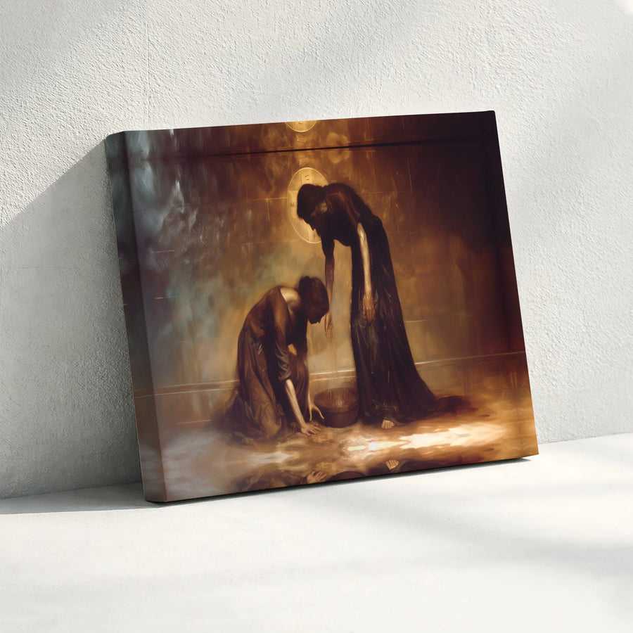 Jesus Washing Disciples Feet Canvas Art | Biblical Servanthood Painting | Gallery Quality Premium Print | Religious Home Decor Gift