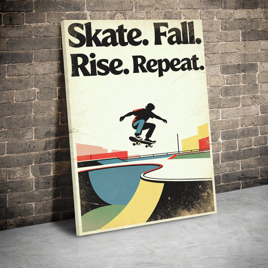 Skateboarding Motivational Wall Art | Skate Fall Rise Repeat Quote | Premium Gallery Wrap Canvas | Gift For Skater Teens And Adults