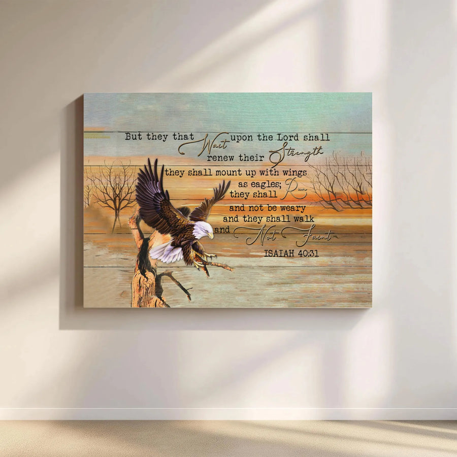 Isaiah 40:31 Eagle Canvas Wall Art | Wait Upon The Lord Scriptural Decor | Premium Fade-Resistant Print | Inspiring Religious Gift for Home Office