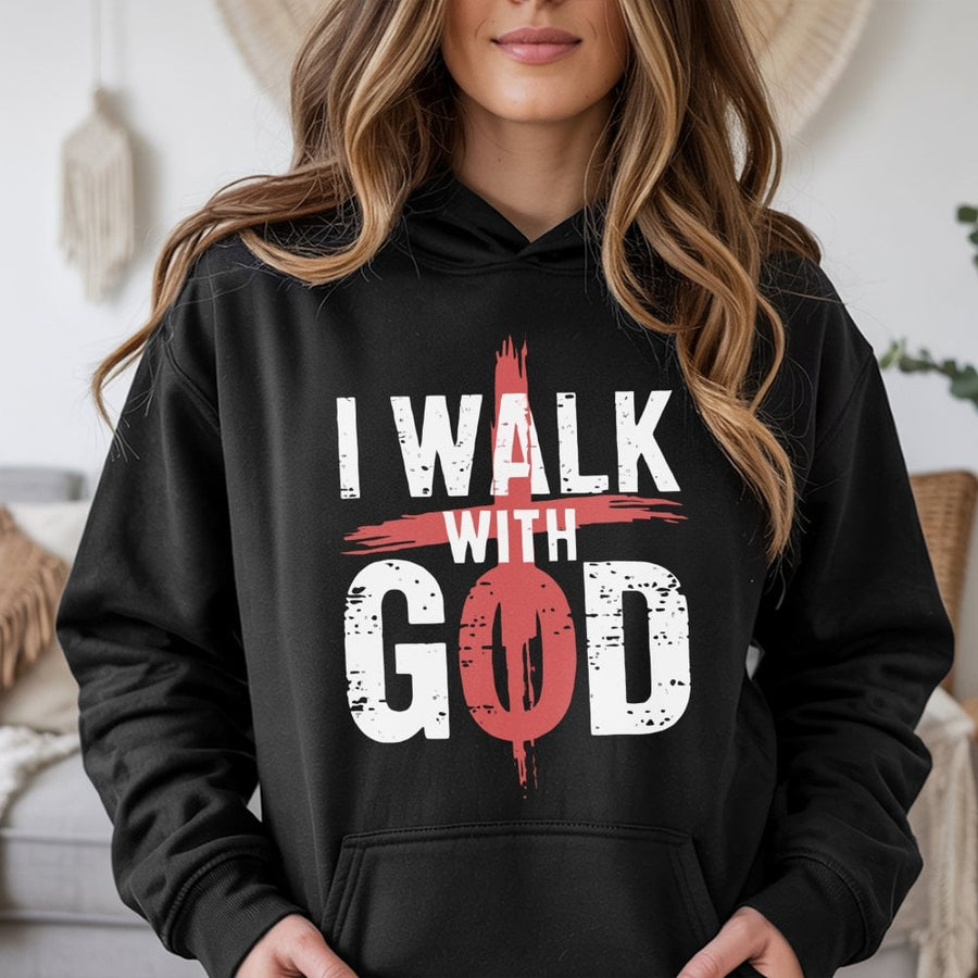 I Walk With God Hoodie | Christian Faith Graphic Cross Apparel | Premium Cotton Blend Streetwear | Inspirational Religious Gift for Him & Her