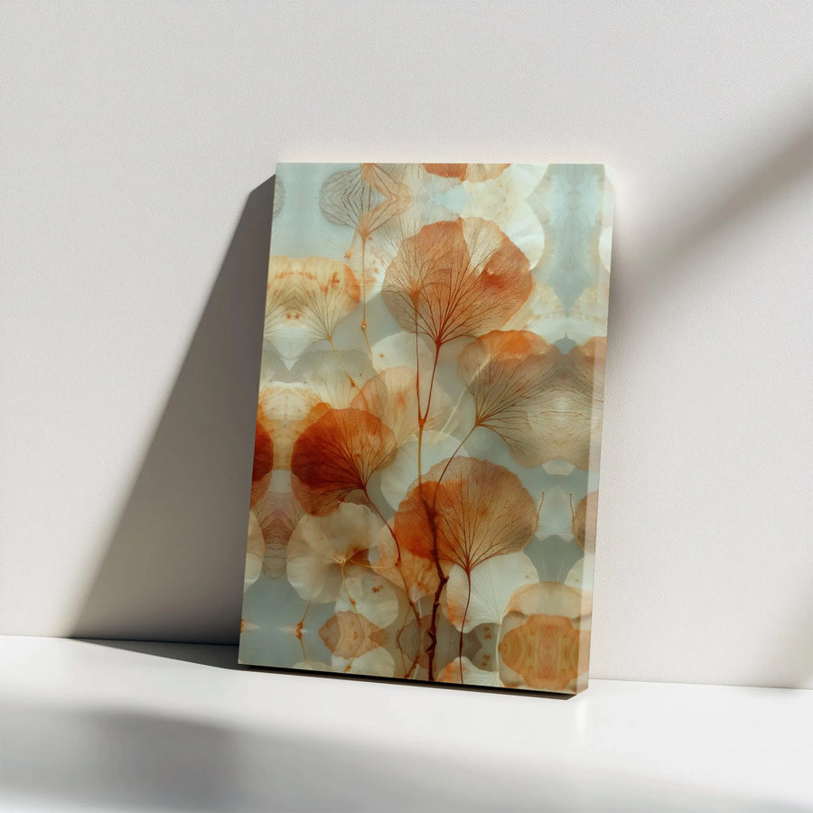 Abstract Botanical Canvas Wall Art | Translucent Orange Leaf Skeleton Print | Premium Gallery Wrapped Decor | Modern Home Office Gift