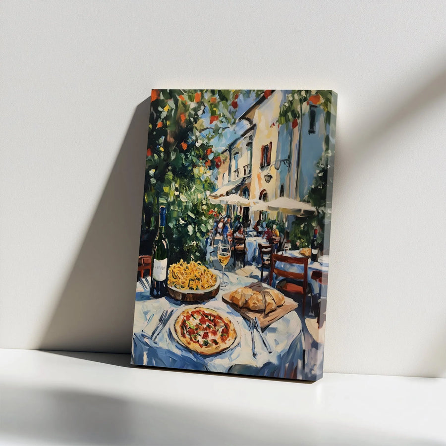 Italian Cafe Canvas Art | Impressionist Foodie Kitchen Wall Decor | Premium Gallery Wrap Print | Gift for Home and Restaurant