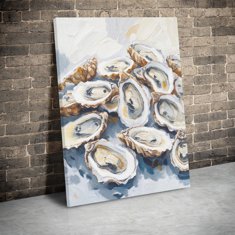 Oyster Shell Canvas Wall Art | Impressionist Seafood Oil Painting Style | Premium Gallery Wrap 1.25 Inch | Coastal Kitchen Decor For Foodies