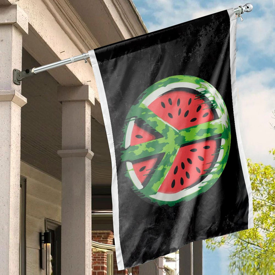 Watermelon Peace Sign House Flag | Drip Art Summer Garden Decor | Durable 100% Polyester | Vibrant Outdoor Seasonal Gift