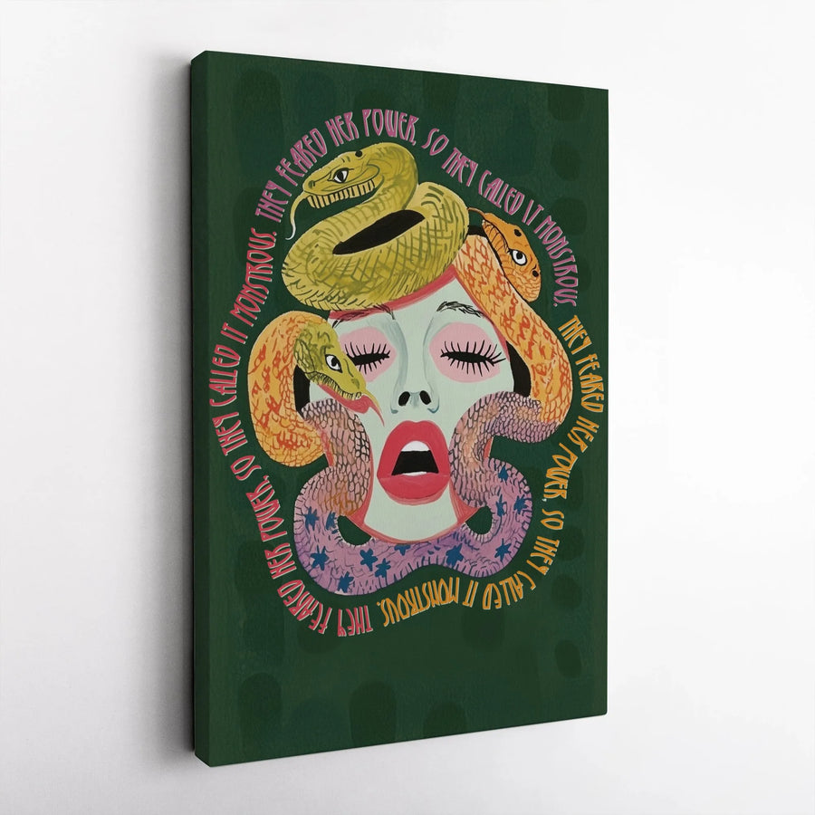 Medusa Wall Art Canvas | Feminist They Feared Her Power Quote | Premium Gallery Wrapped Decor | Empowering Mythology Gift for Women