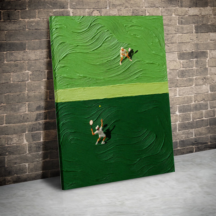 Tennis Wall Art Vertical Canvas | Textured Paint Style Print with Overhead Court View | Premium High-Resolution Art | Gift for Tennis Player & Sports Fan