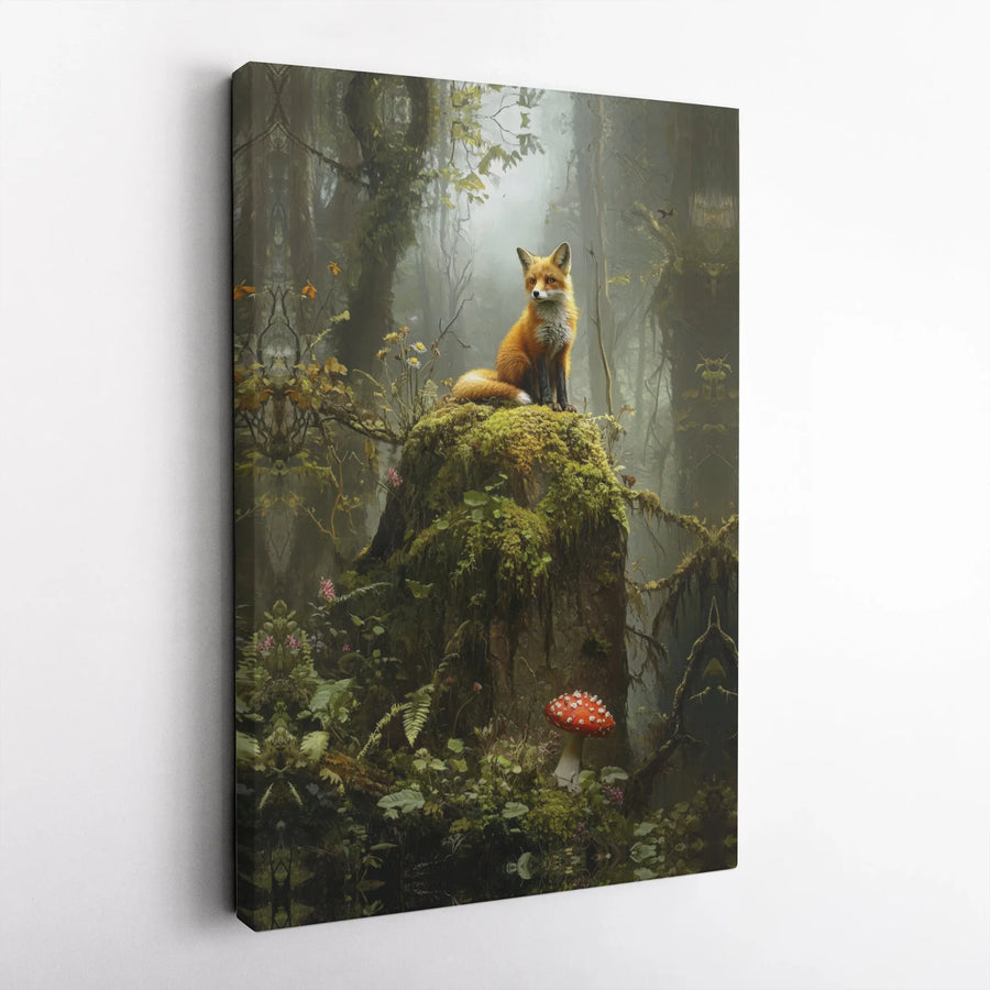 Fox Wall Art Canvas | Enchanted Forest Toadstool Print | Premium Gallery Wrapped Decor | Whimsical Nature Lover Gift