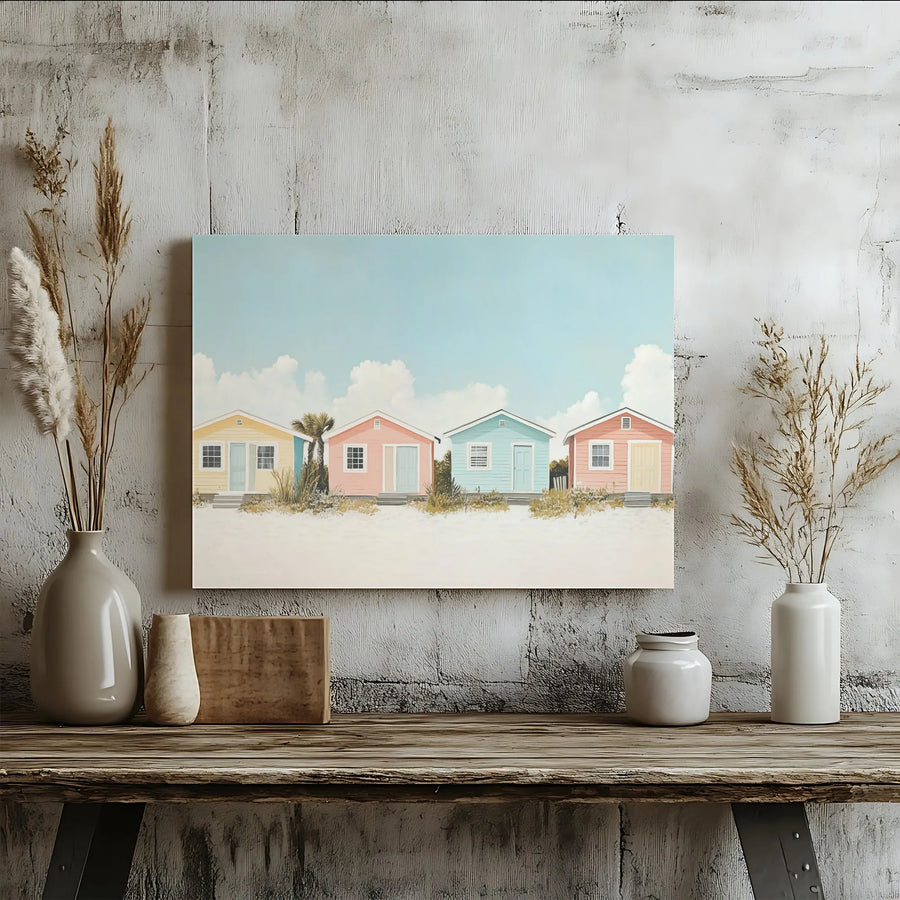 Beach House Canvas Print | Pastel Coastal Wall Art | Gallery Wrapped 1.25" Profile | Nautical Decor for Living Room or Bedroom