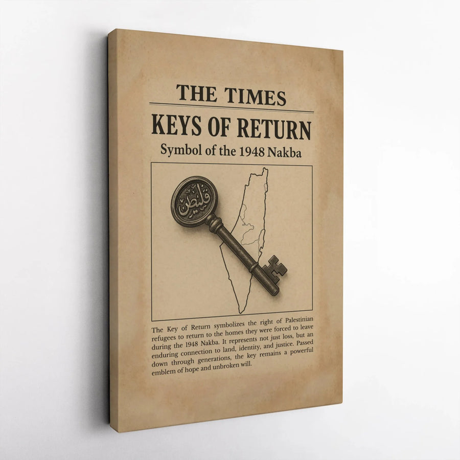 Keys of Return Canvas Art | Palestine Nakba 1948 Map & Arabic Key | Premium 1.25" Gallery Wrap | Meaningful Heritage Home Decor Gift