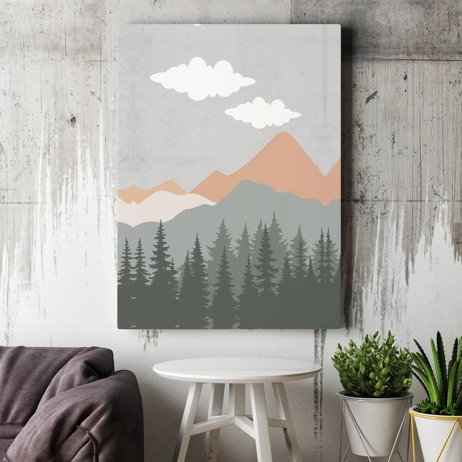 Minimalist Mountain Canvas Wall Art | Abstract Forest and Pine Tree Scene | Premium Gallery Wrapped Print | Modern Home Decor Gift