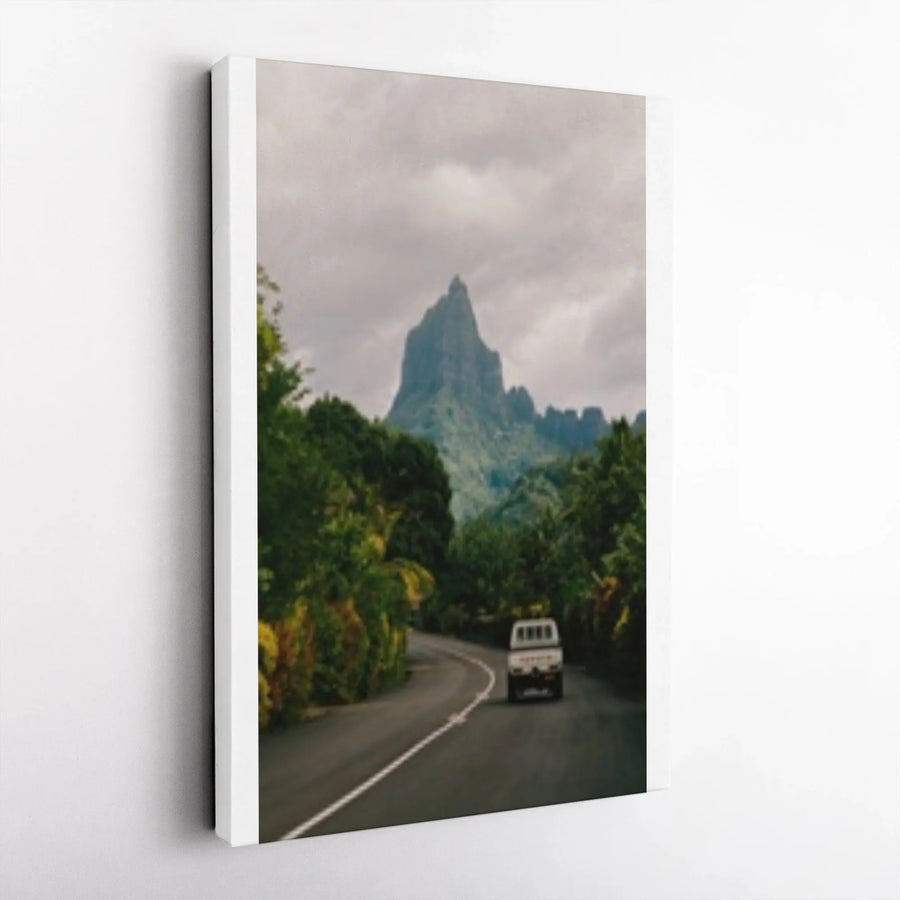 Moorea Mountain Vertical Canvas | Tropical Road Landscape Print | Thick Gallery Wrap Art | Premium Wall Decor Gift for Traveler
