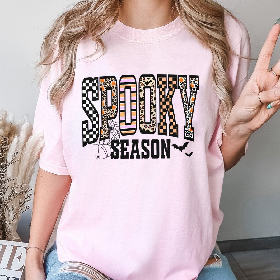 Spooky Season Halloween T-Shirt | Leopard Checkered Graphic Print | Premium Soft Cotton | Cute Fall Aesthetic Gift for Women
