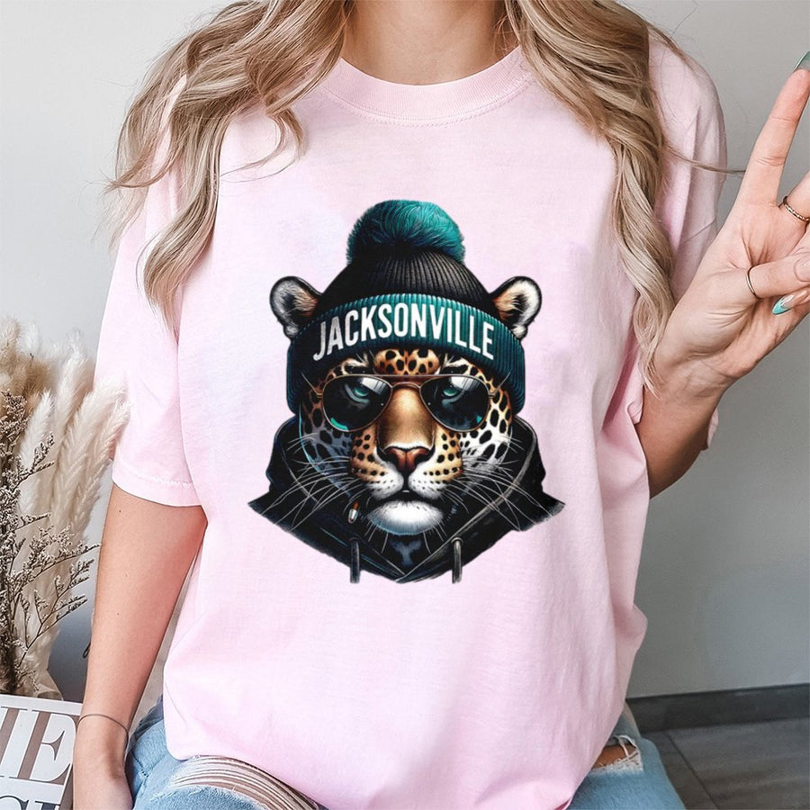 Jacksonville With Cool Jaguar Mascot Wearing Beanie And Sunglasses T-Shirt