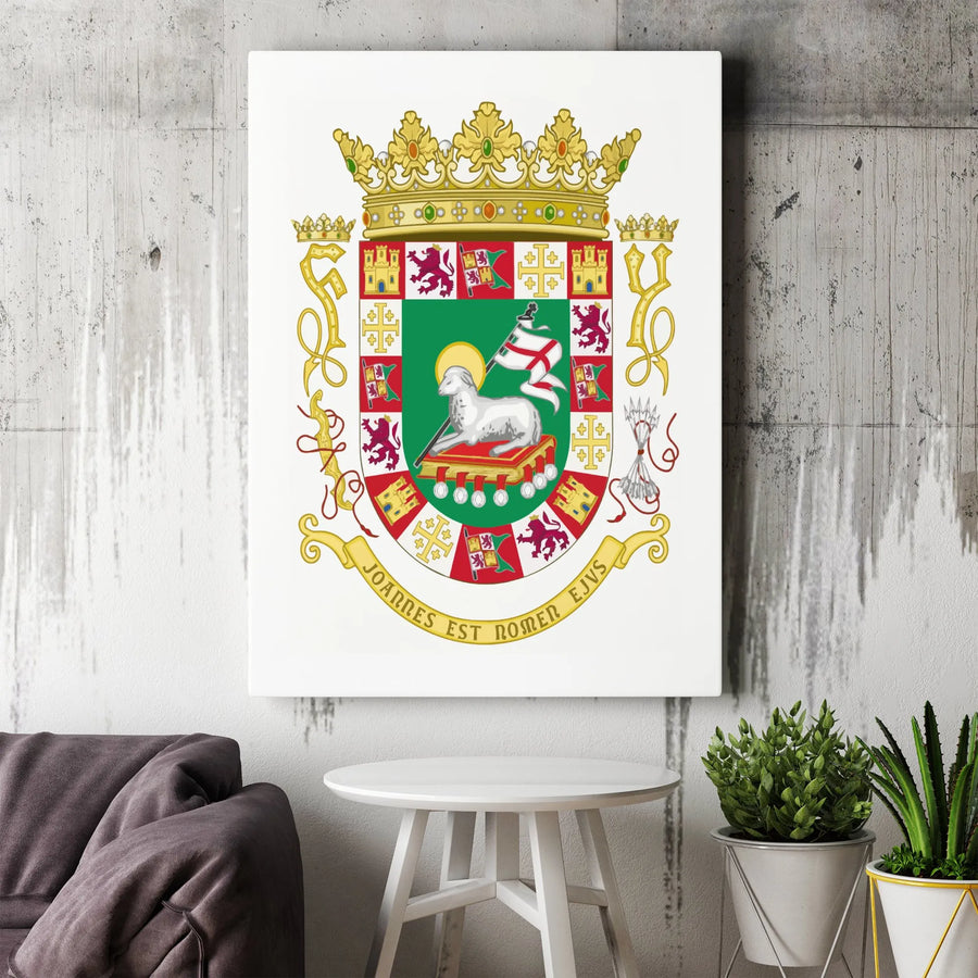 Puerto Rico Coat of Arms Canvas | Joannes Est Nomen Ejus Wall Art | Premium 1.25 Inch Gallery Wrap | Puerto Rican Heritage Home Decor