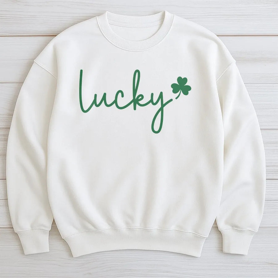 Lucky Shamrock Sweatshirt | Minimalist Clover Graphic | Premium Cotton Blend | St Patricks Day Gift for Women and Men