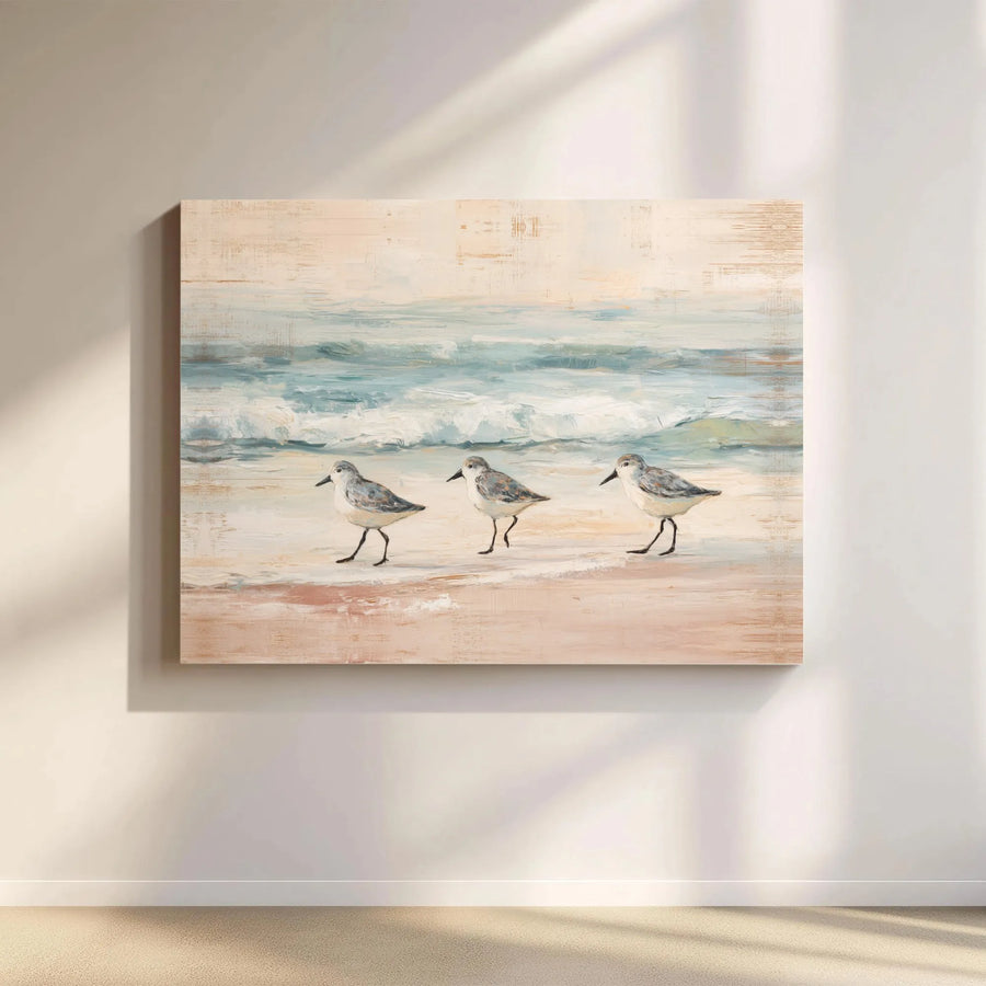 Sandpiper Beach Canvas Art | Serene Coastal Birds Seascape Painting | Thick Gallery Wrapped Canvas | Nautical Home Decor Gift
