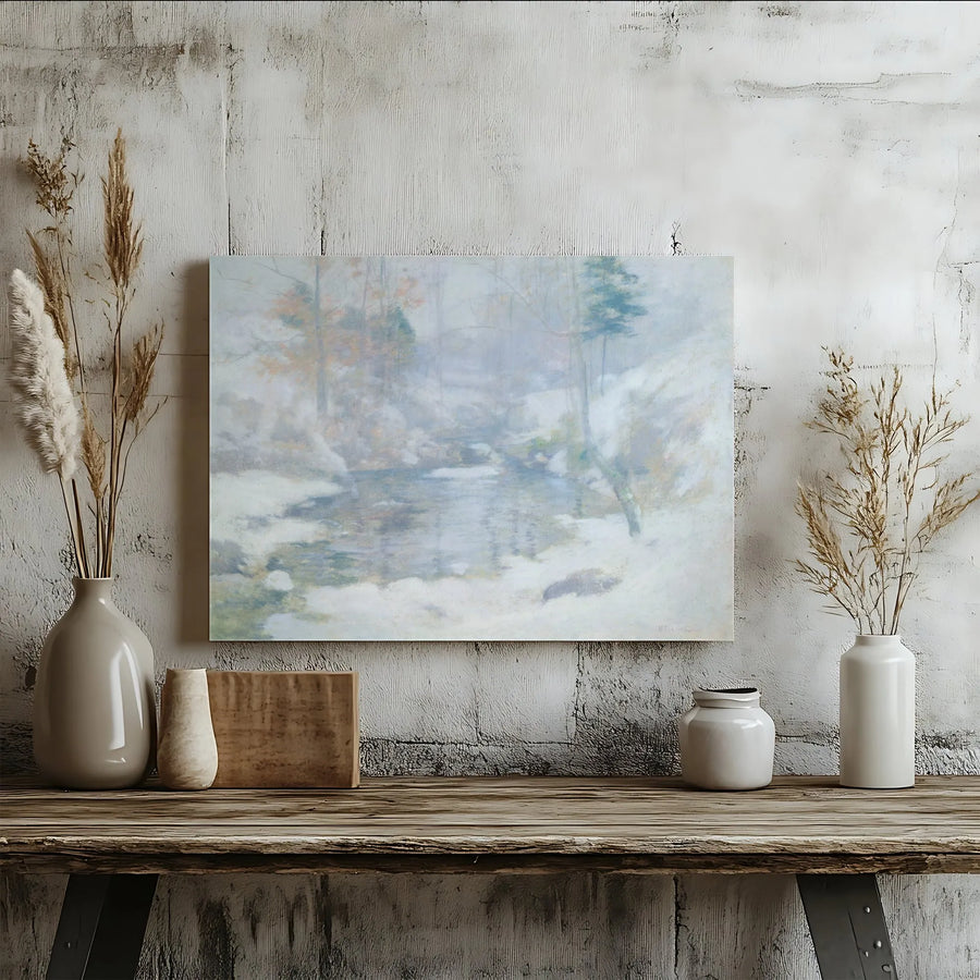 Winter Landscape Canvas Art | Impressionist Snowy Creek Painting | Premium Gallery-Quality Print | Classic Home Decor Gift