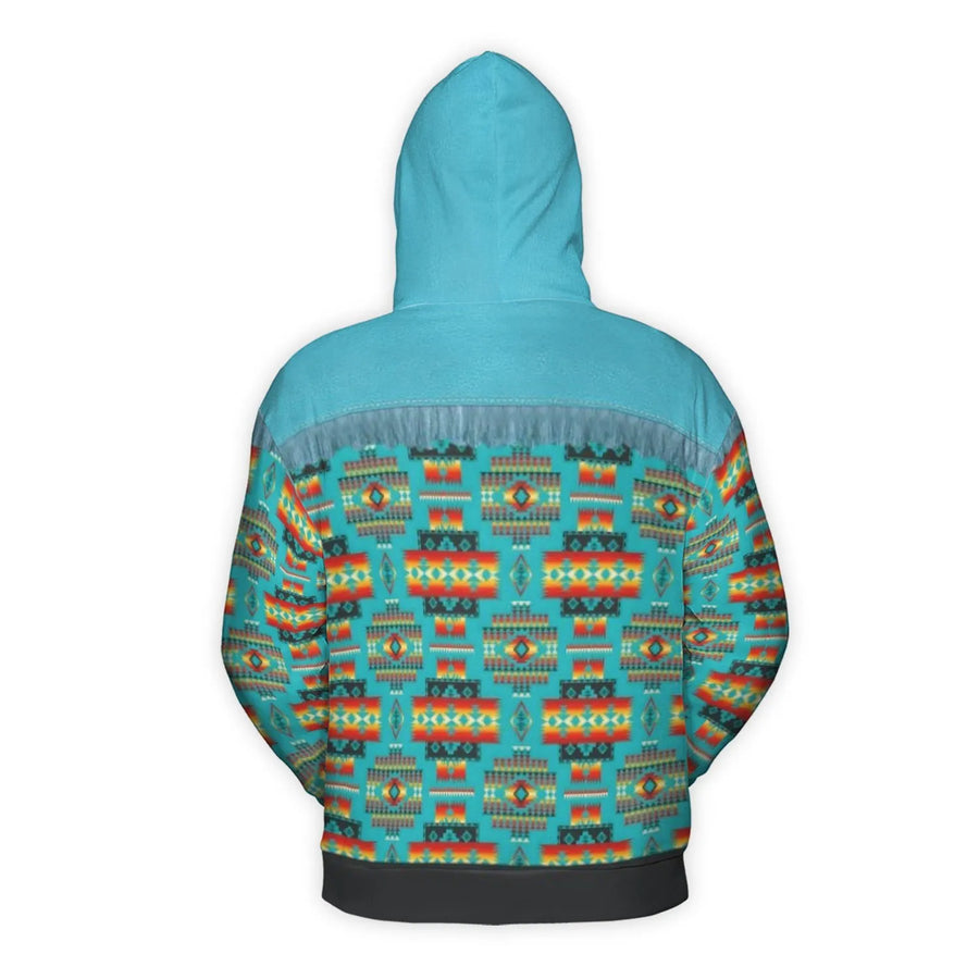 Native American Bear Hoodie | Turquoise Tribal Aztec Print | Soft Brushed Fleece 3D Pullover | Unisex Gift for Wildlife Lovers