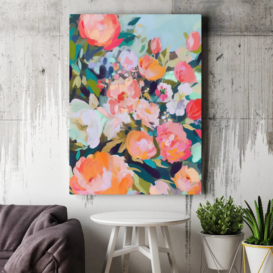 Abstract Floral Canvas Wall Art | Vibrant Modern Peony Painting Print | Thick Gallery Wrap Canvas | Premium Living Room & Bedroom Decor