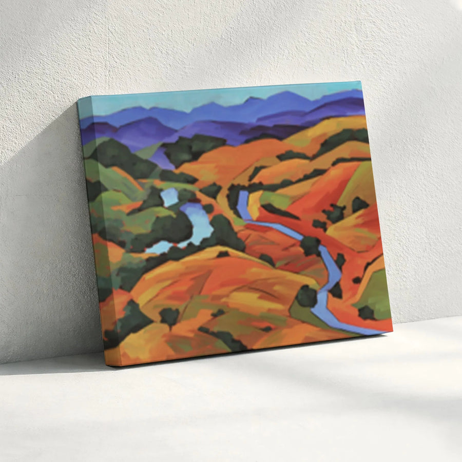 Abstract Rolling Hills Canvas Print | Vibrant River Valley Landscape Painting | Premium Thick Gallery Wrap Canvas | Modern Living Room Wall Decor