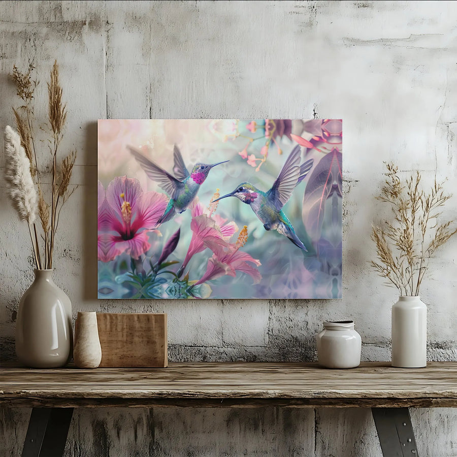 Hummingbird Wall Art | Vibrant Tropical Hibiscus Floral Canvas | Premium Gallery Wrap Decor | Ready To Hang Nature Gift For Home Office