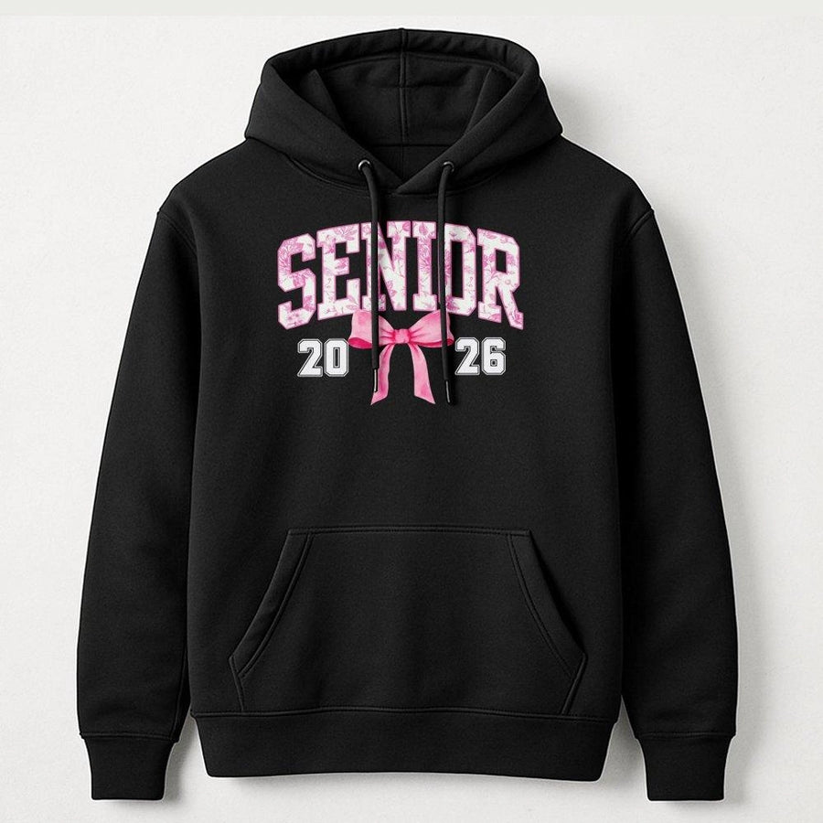 Senior 2026 Hoodie | Coquette Bow Pink Toile Graphic Design | Premium Cotton Blend | Graduation Gift for High School and College Students
