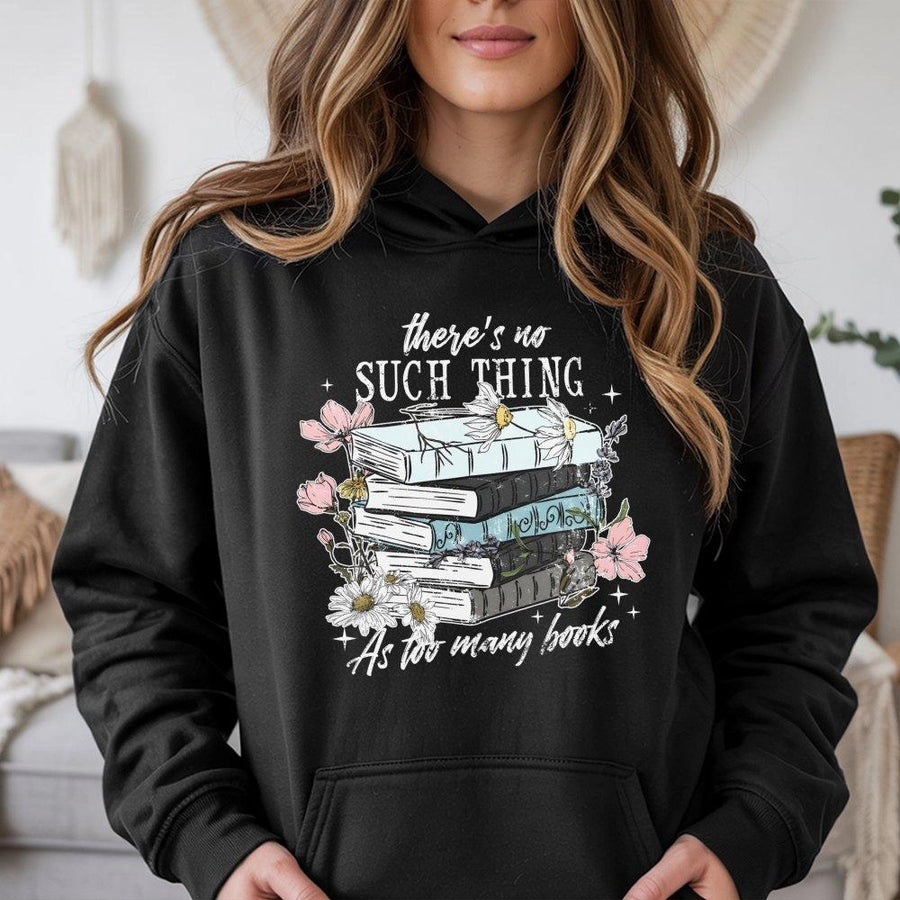 Book Lover Hoodie | Floral Stack Of Books Graphic Design | Premium Cotton Blend | Gift For Librarians And Bibliophile Readers