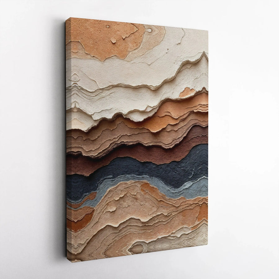 Abstract Earth Tone Canvas Wall Art | Layered Sedimentary Rock Texture | Premium Gallery Wrap Print | Modern Minimalist Home Office Decor