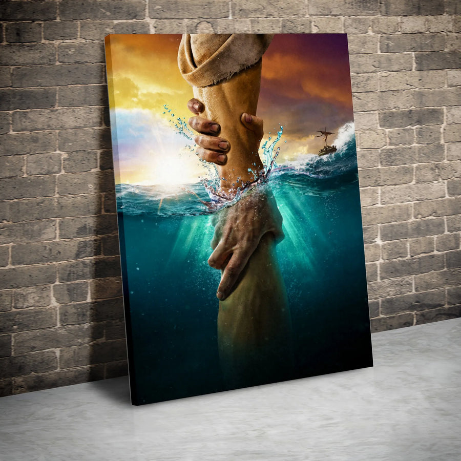 Jesus Saving Peter Canvas Print | Religious Sea Rescue Wall Art | 1.25-Inch Gallery Wrapped Canvas | Inspiring Christian Home Decor Gift
