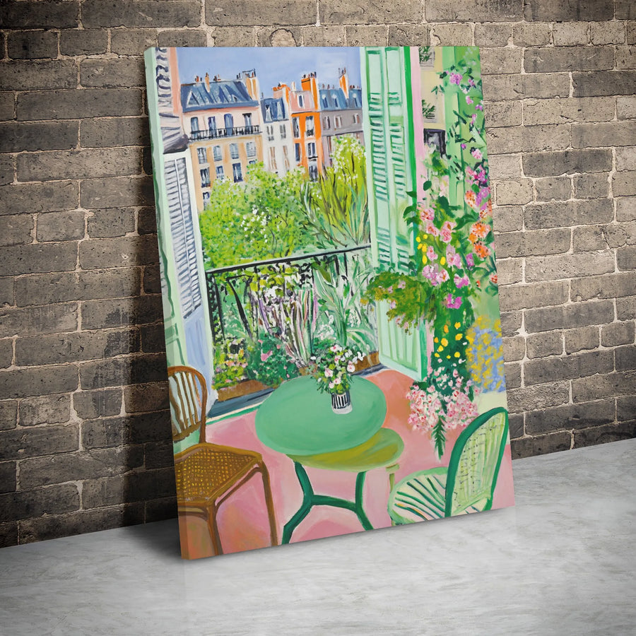 French Balcony Art Print | Matisse Inspired Impressionist Garden View | Gallery Wrap Canvas | Romantic Home Decor Gift for Art Lovers