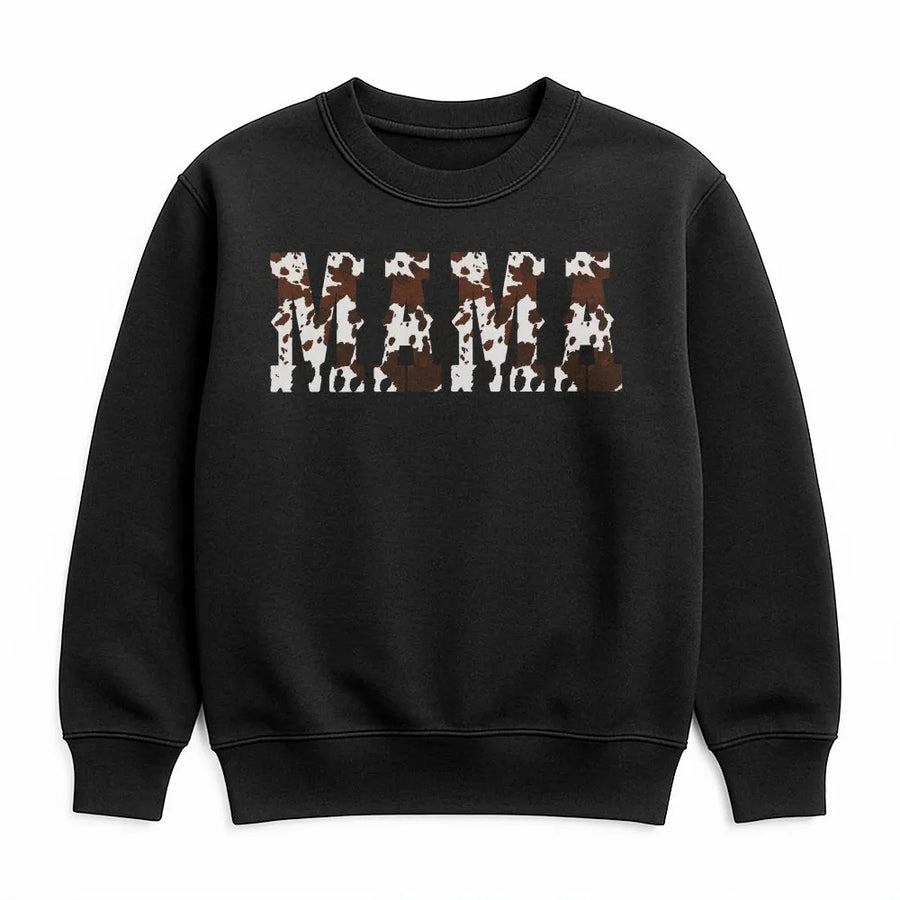 Mama Cow Print Sweatshirt | Western Varsity Graphic Crewneck | Premium Cotton-Poly Blend | Country Style Mother's Day 2026 Gift