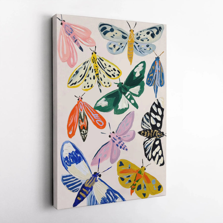 Colorful Moth Wall Art | Botanical Insect Illustration Canvas | Gallery Wrap Premium Print | Whimsical Nature Home Decor Gift