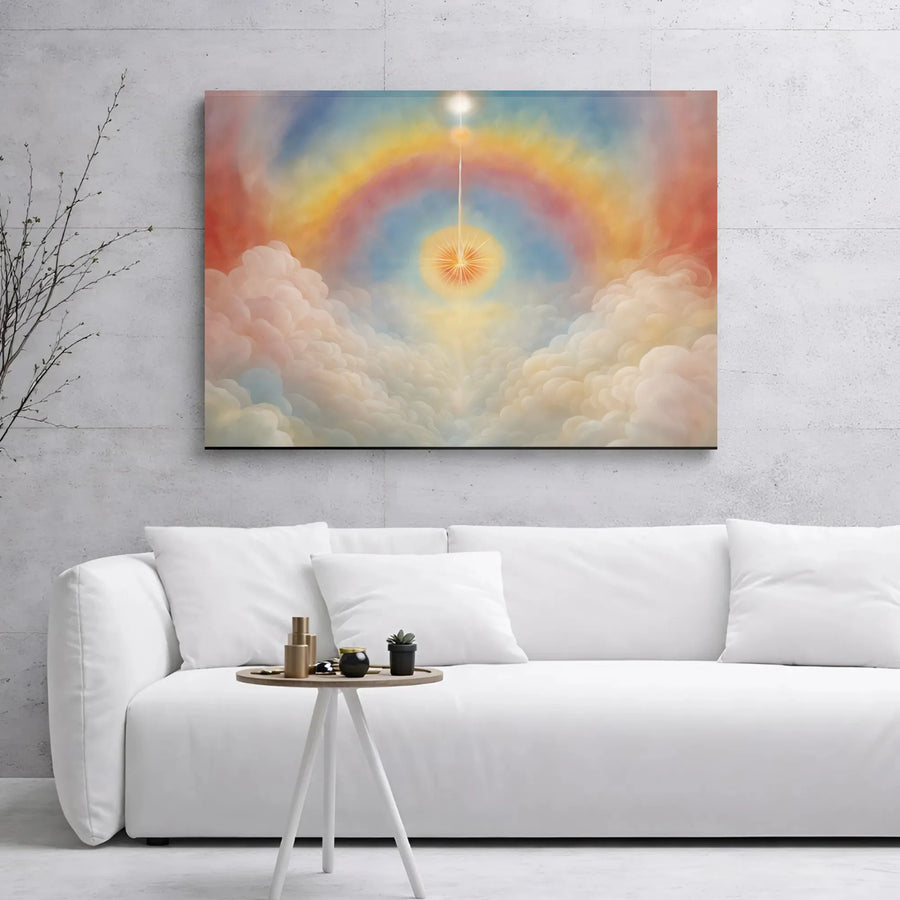 Spiritual Rainbow Canvas Art | Divine Sun Light Over Clouds Print | Gallery Wrap 1.25" Premium Decor | Serene Religious Wall Art Gift