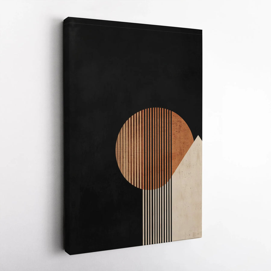 Modern Geometric Canvas Wall Art | Abstract Sun and Mountain Print | Premium Framed Canvas for Living Room | Collector's Home Decor Gift