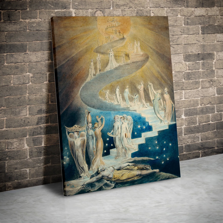 William Blake Jacobs Ladder Canvas Wall Art | Vintage Biblical Art Print | Premium Gallery Wrapped Canvas | Spiritual Home Decor Gift