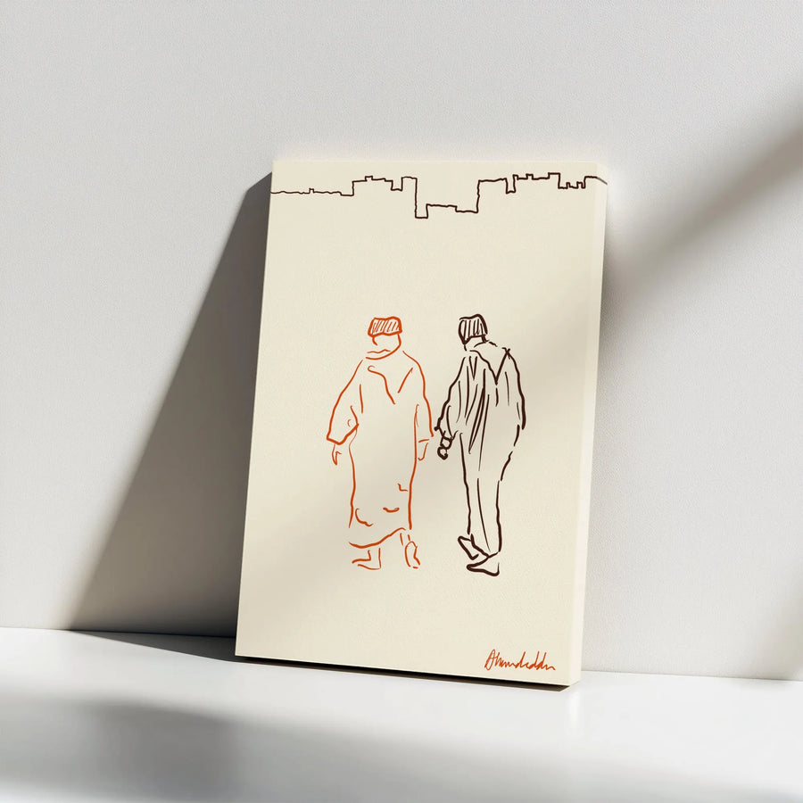 Minimalist Couple Line Art Canvas | Modern Urban Sketch Wall Decor | Premium Gallery Wrapped Canvas | Contemporary Home Decor Gift