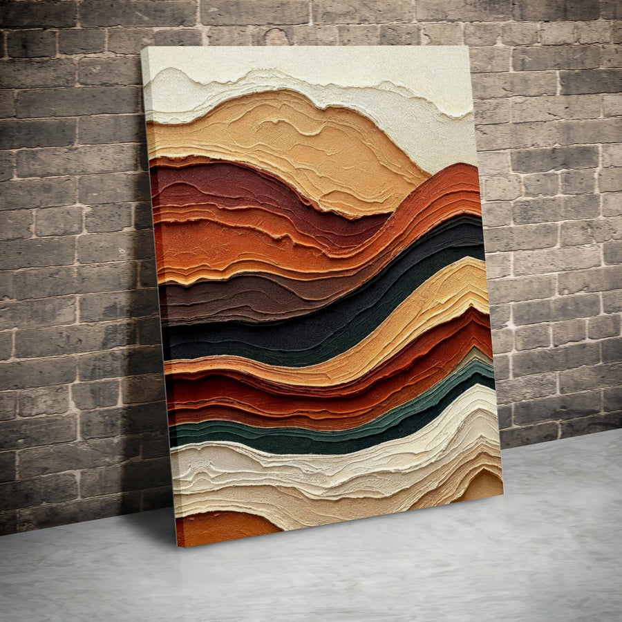 Abstract Earth Tones Wall Art | Textured Wavy Layered Lines Print | 1.25 Inch Gallery Wrap Canvas | Modern Minimalist Home Decor Gift