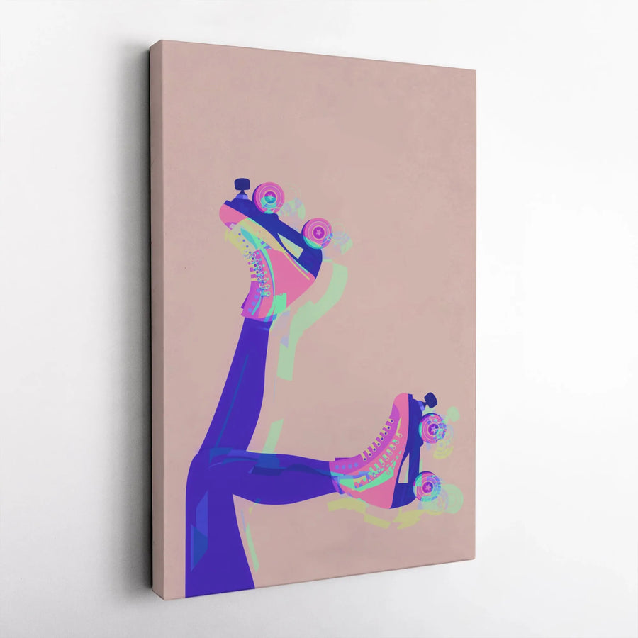 Roller Skate Pop Art Canvas | Vibrant Retro Skating Illustration | Gallery-Quality 1.25" Profile | Aesthetic Wall Decor For Roller Disco Fans
